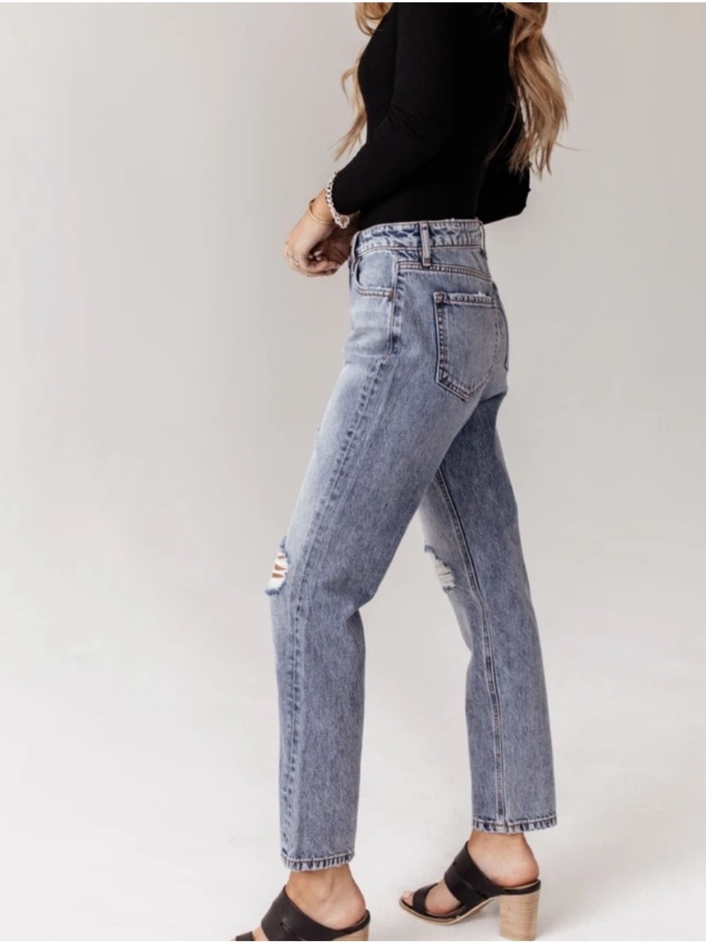 bohme Mom Jeans in Light Wash Distressed - Picture 4 of 11